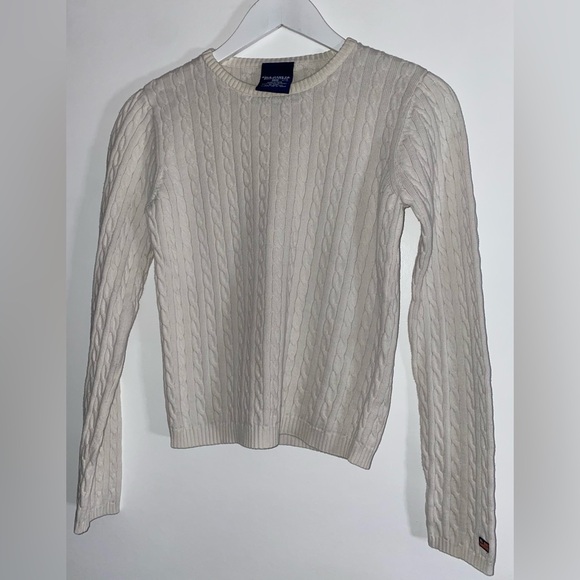 Polo Jeans Ralph Lauren Cable Knit Sweater Women’s M White Crewneck 100% Cotton - Picture 2 of 8
